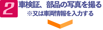 2 車検証、部品の写真を撮る。又は車両情報を入力する。